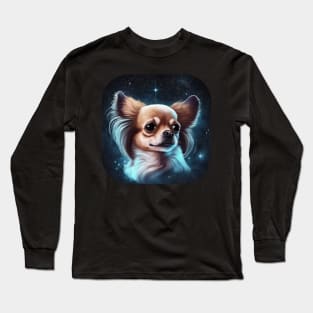 Long Hair Chihuahua Art in Space Long Sleeve T-Shirt